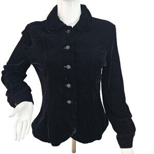 Handmade Silk Velvet Fitted Jacket Womens 6 Black Glass Button Close Top Vintage
